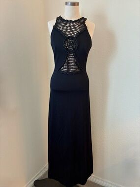 Vtg 70s sz XS Mr. Boots Black Dress Crochet Prom Whimsygoth Homecoming Formal